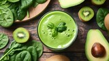 Fresh Green Smoothie with Spinach, Kiwi, and Avocado