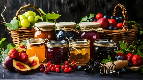 Assorted Fresh Fruit Jams in Glass Jars