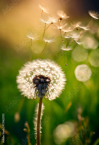 dandelions in the field. Selective focus.