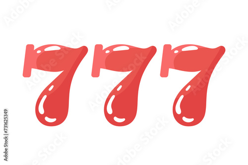 Lucky seven icon. 777 jackpot sign illustration pictogram. Three red sevens. Casino symbol, winning.