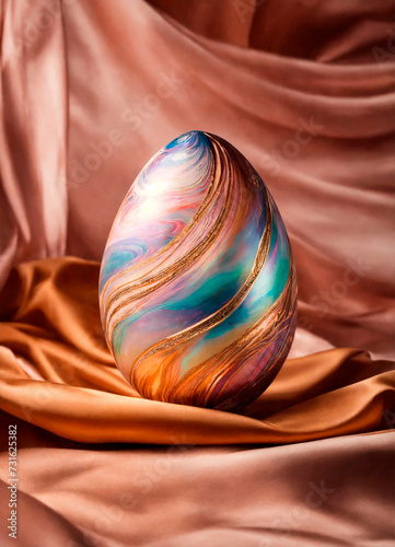 holographic Easter eggs on a shiny background. Selective focus.