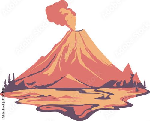 Drawing style smoking volcano landscape, isolated Illustration on transparent background for logo and design 