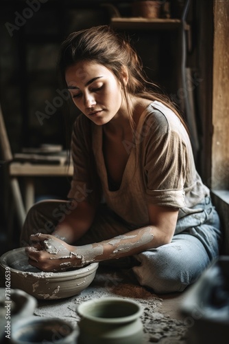 shot of a young woman working in a pottery workshop