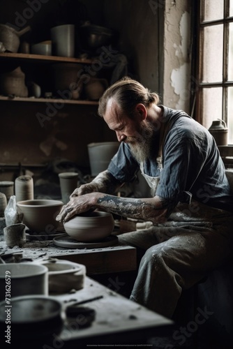 cropped shot of a man working in his ceramics studio