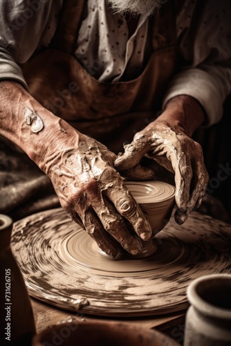 shot of a potter forming clay on a pottery wheel