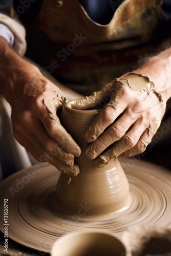 cropped shot of a potter working at a wheel