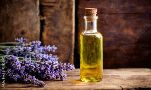 lavender essential oil in bottles. Selective focus.