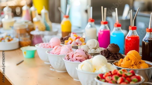 Assorted Ice Cream and Toppings on a Table
