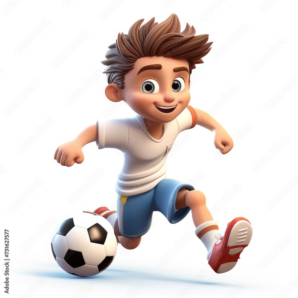 Soccer Player 3D Model Holding Ball on White Background