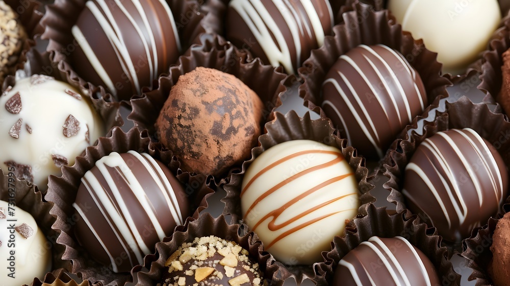 Assorted Gourmet Chocolate Truffles in a Close-up View Assorted Gourmet Chocolate Truffles in a Close-up View