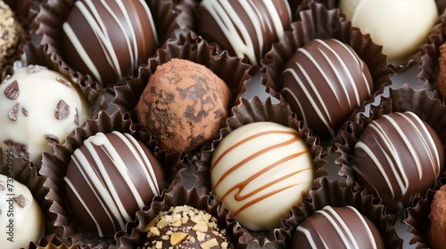 Assorted Gourmet Chocolate Truffles in a Close-up View