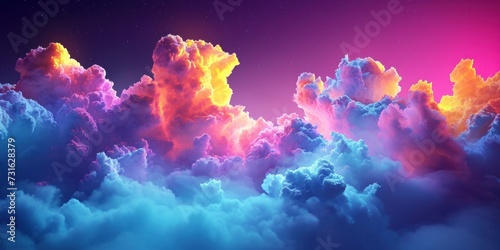 3d render, abstract fantasy background of colorful sky with neon clouds, Generative AI