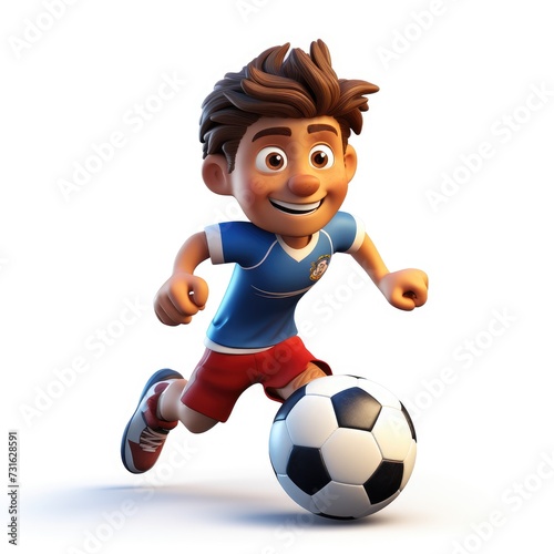 Cartoon Soccer Player Holding Ball on White Background © RizArt