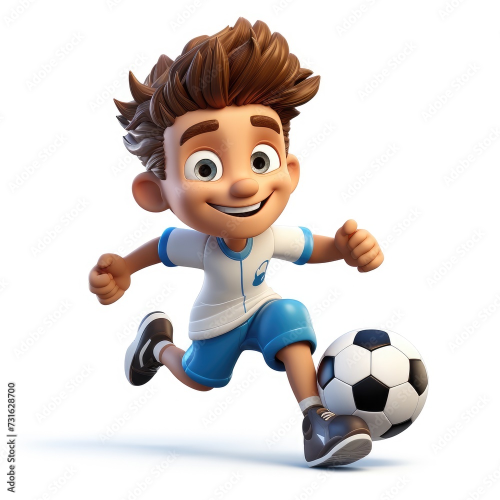 Soccer Player 3D Rendering with Ball on White Background Soccer Player 3D Rendering with Ball on White Background