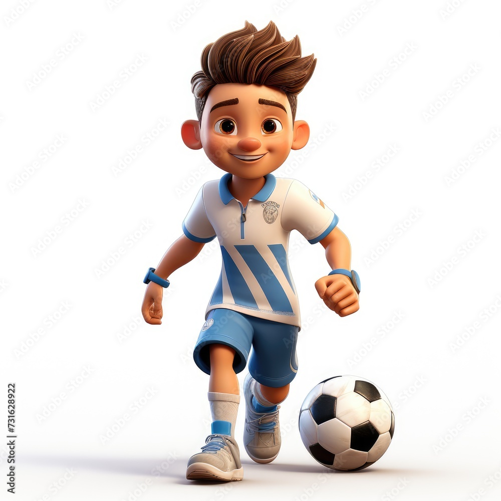 3D Cartoon Soccer Player Holding Ball on White Background 3D Cartoon Soccer Player Holding Ball on White Background
