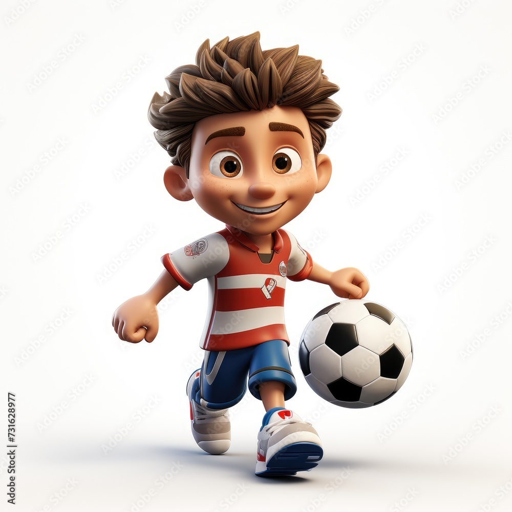 Footballer Character Cartoon with Ball on White Background Footballer Character Cartoon with Ball on White Background