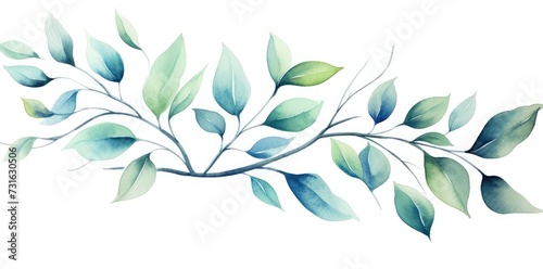 Serenity in Watercolor: Elegant Green Leaves on Minimalist Background - Generative AI