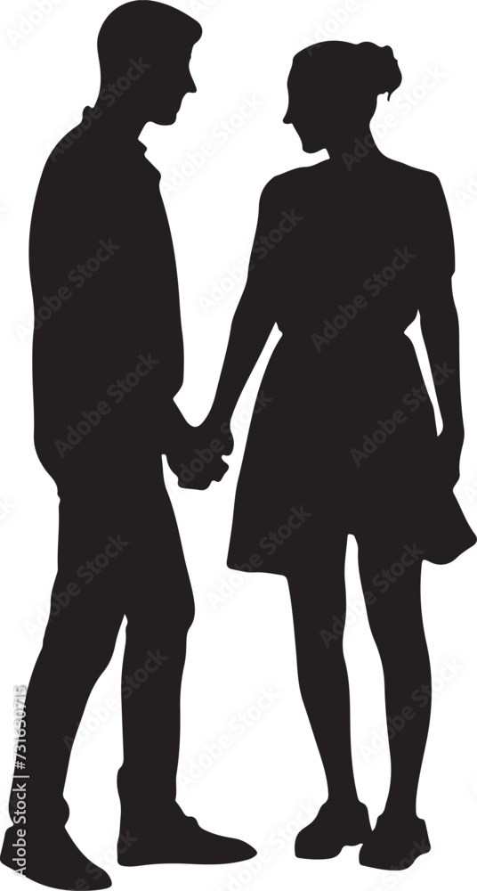 A silhouette of Romantic Couple Standing on Romance vector Illustration