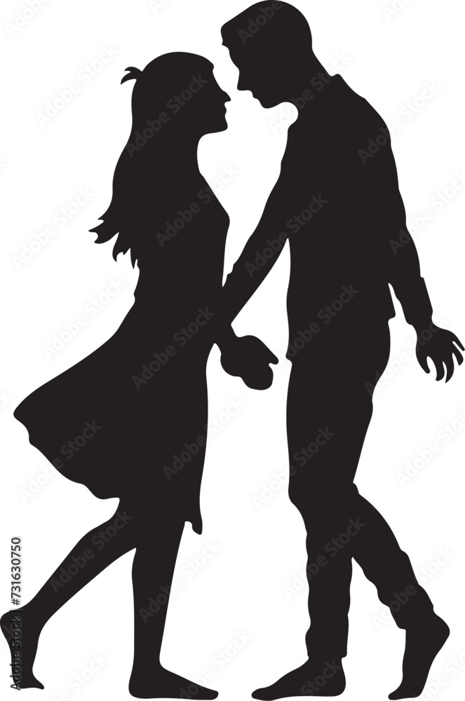 A silhouette of Romantic Couple Standing on Romance vector Illustration