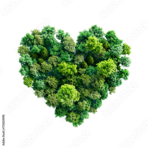 Ecology concept heart shaped forest top view Isolated on transparent background, PNG
