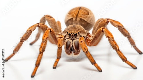 A detailed and close-up view of a tarantula spider, expertly isolated against a clean white background 
