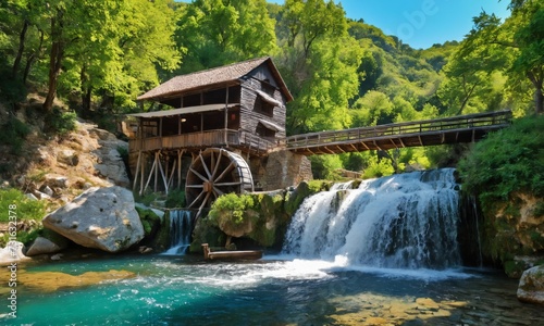 Water mill and Wooden Bridge. 