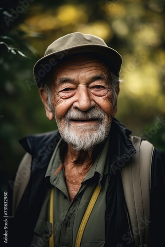 shot of a senior man looking at the camera on his nature walk