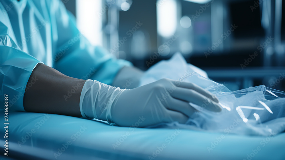 Fototapeta premium In the Hospital Sick Male Patient Sleeps on the Bed. Heart Rate Monitor Equipment