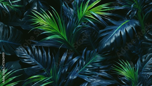blue and green Jungle leaves photograph. colour Leaves botanical backdrop
