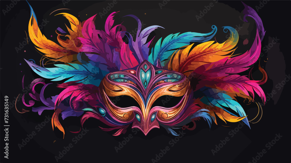 Carnival Mask With Feathers 2D Vector Illustration