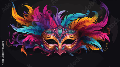 Carnival Mask With Feathers 2D Vector Illustration