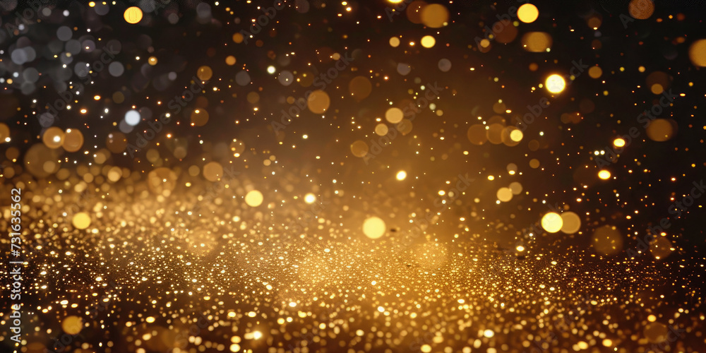 Naklejka premium Background bokeh blur circle variety gold on black background. Dreamy soft focus wallpaper backdrop. gold bokeh banner design