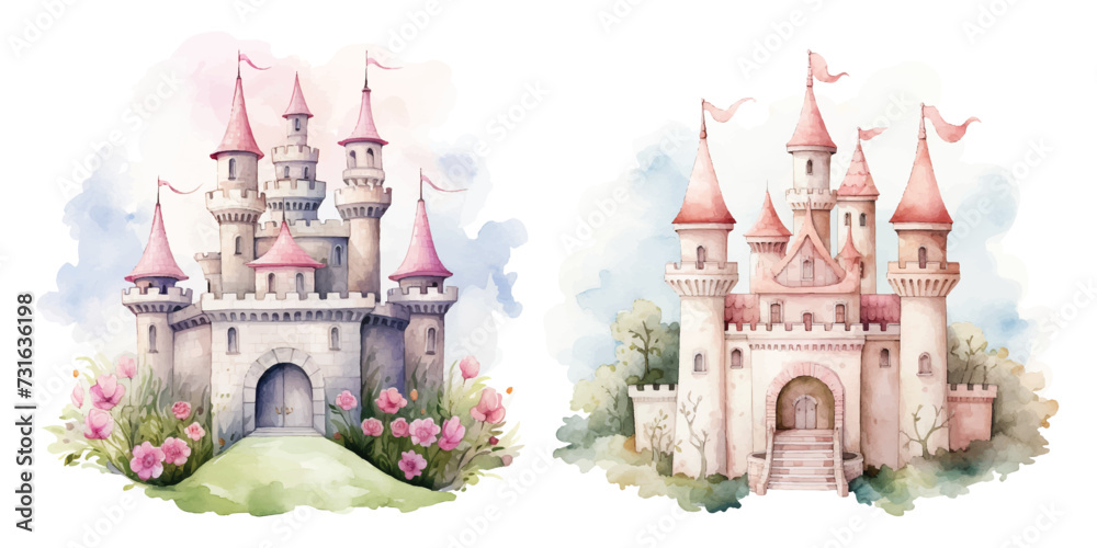 watercolor of castle vector illustration Stock Vector | Adobe Stock