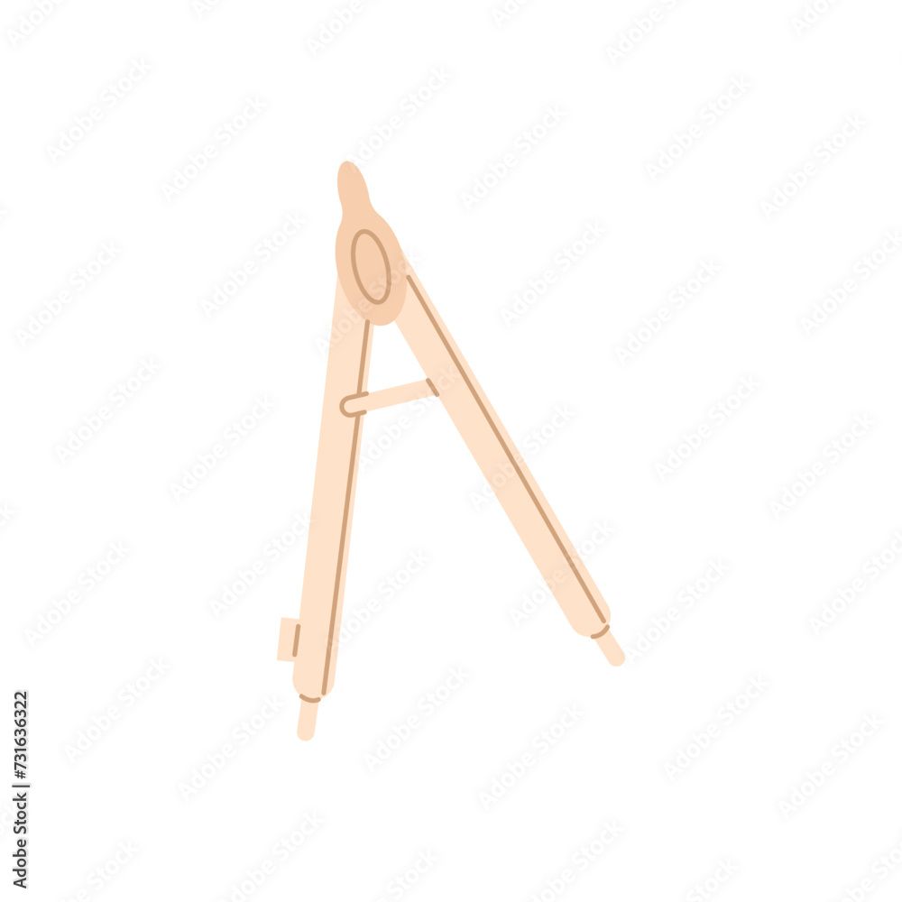 Compass geometry for drawing circle. Architecture drafting tool. Maths divider to geometric measures. Engineering mechanical equipment. Monochrome flat isolated vector illustration on white background