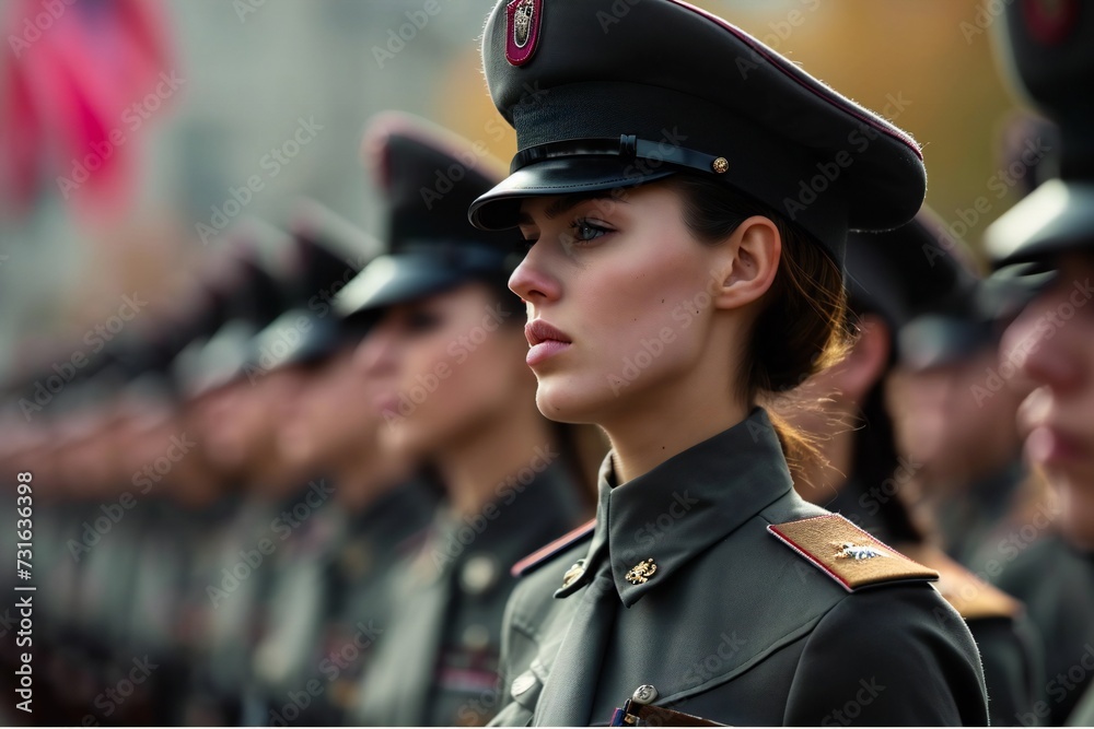 Female soldiers in uniform are looking into camera Female soldiers in uniform are looking into camera