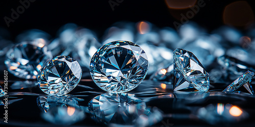 Diamonds on a black background, Beautiful shiny gem background, 