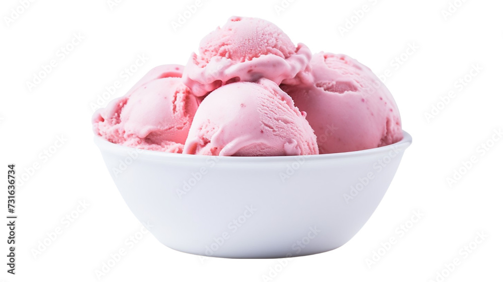 Scoops of pink ice cream in a bowl isolated on transparent background Scoops of pink ice cream in a bowl isolated on transparent background