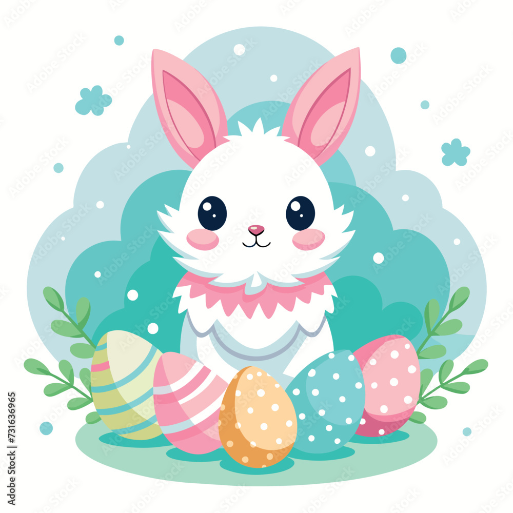 Obraz premium Easter, rabbit, eggs pattern flowers