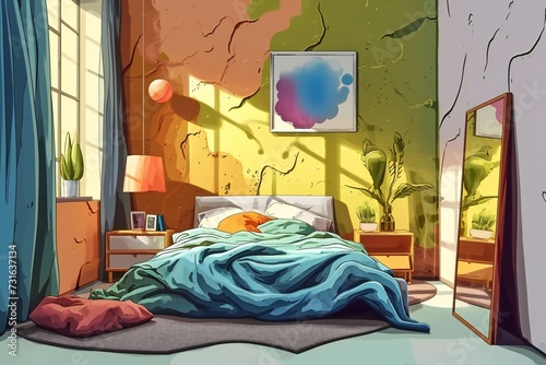 Illustration of a creative background with a bedroom.