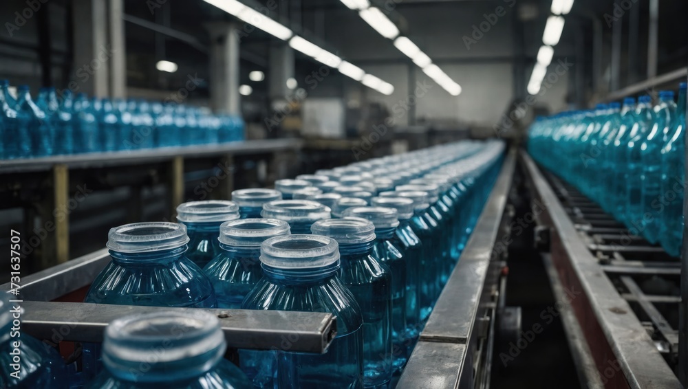 Obraz premium line with plastic blu bottles