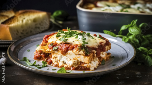 Lasagna with ricotta on a plate