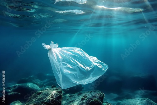 Plastic bag under the water.