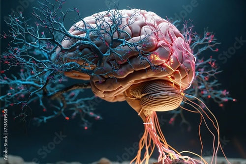 Model of human brain and neurological connections photo