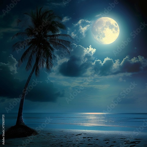 Beautiful fantasy of landscape tropical beach in the night