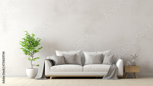Living room interior wall mock up with gray sofa