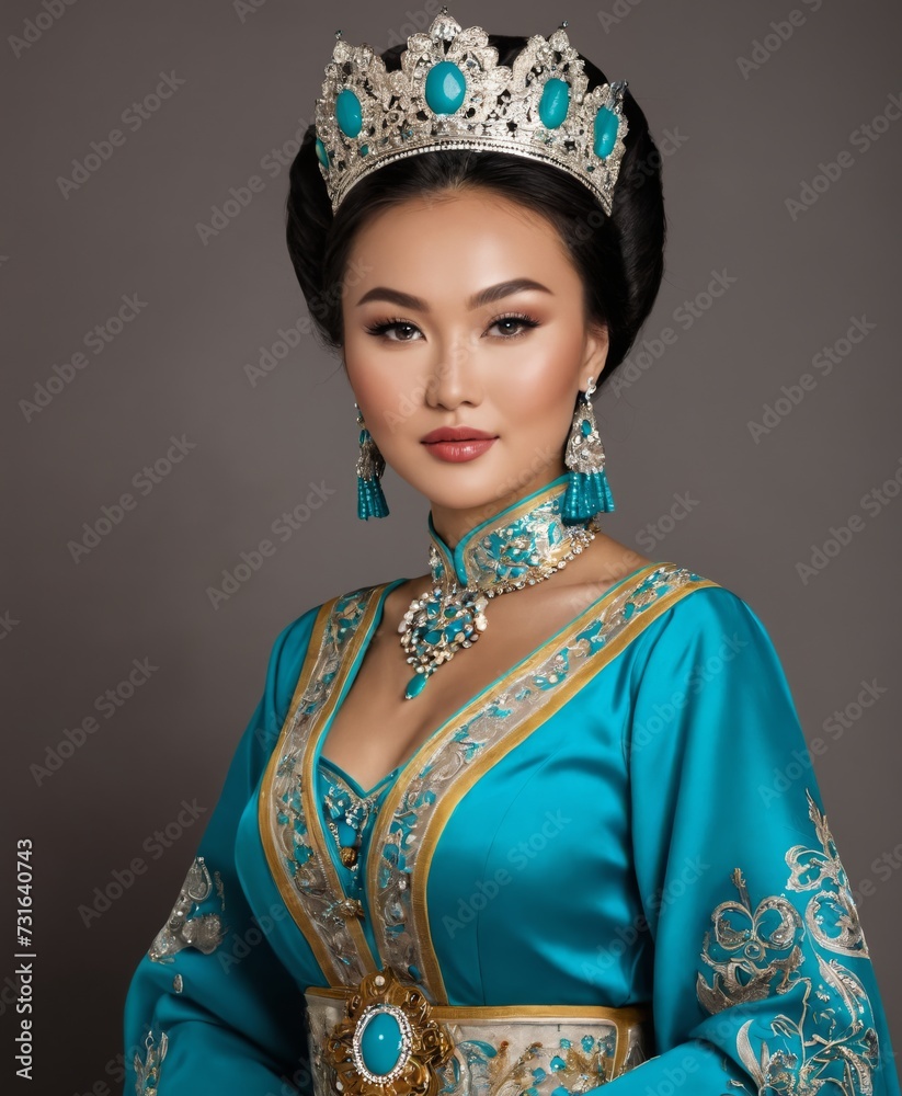 Kazakh princess wearing traditional clothes 