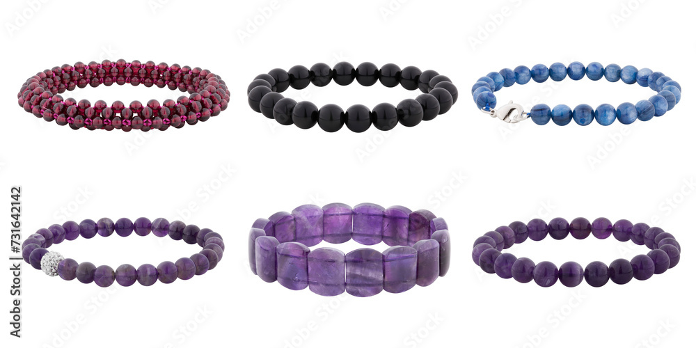 Mineral bracelets isolated on white background. Mineral bracelets isolated on white background.