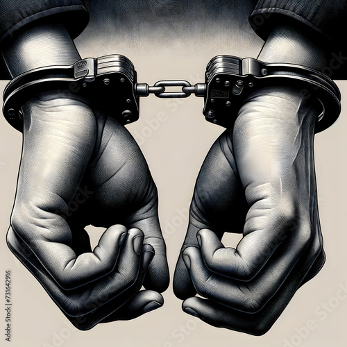 Illustration of a close-up view of hands with handcuffs