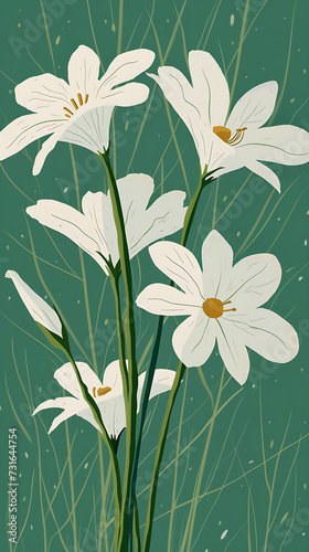 Minimalist set of four flowers with green stem and white flower  green background  very nice illustration