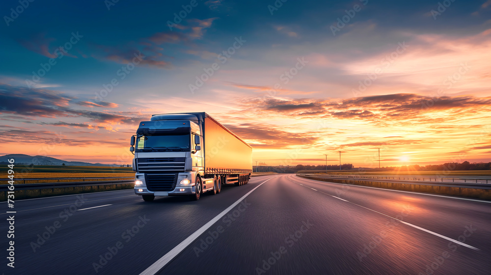 truck transportation highway sunset logistics